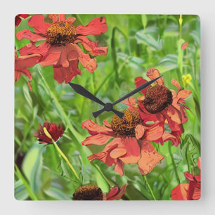 RODE RUDBECKIA BLOEMEN VIERKANTE KLOK