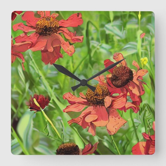 RODE RUDBECKIA BLOEMEN VIERKANTE KLOK (Voorkant)