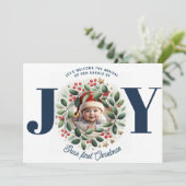 Rode rug Waterverf Mistletoe krans Bundle of JOY Feestdagenkaart (Staand voorkant)
