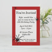 Rode rugspin Birthday Party nodigt uit Kaart (Staand voorkant)