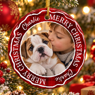 Rode ruit aangepaste foto huisdier Kerstmis Keramisch Ornament