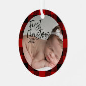 Rode ruit baby's eerste kerstfeest metalen ornament (Voorkant links)