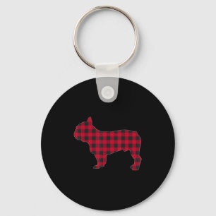 Rode ruit Franse Bulldog Hond Liefhebber Bijpassen Sleutelhanger