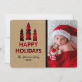 Rode ruit Happy Holidays Kerstbomen Kraft Kaart (Voorkant)