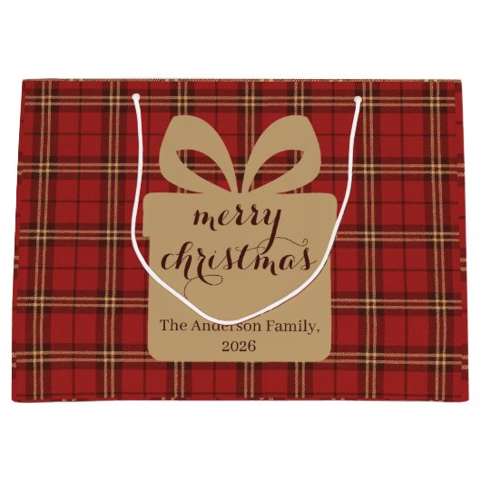 Rode ruit Kerst Mis patroon - Groot Cadeauzakje (Voorkant)