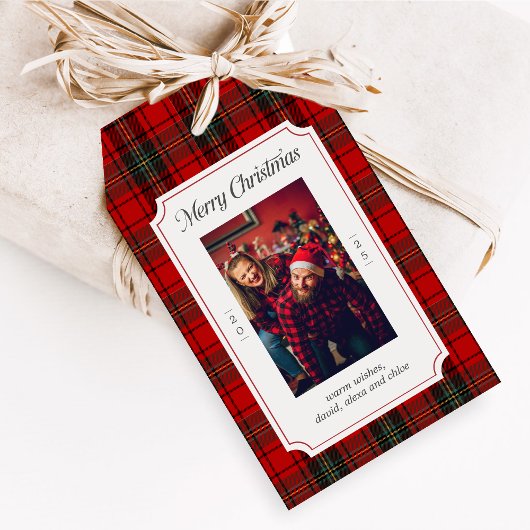 Rode ruit Kerstcadeautags Cadeaulabel