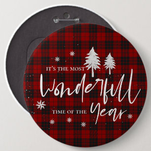 Rode ruit Kerstfeest met een wondermooie tijd van Ronde Button 6,0 Cm