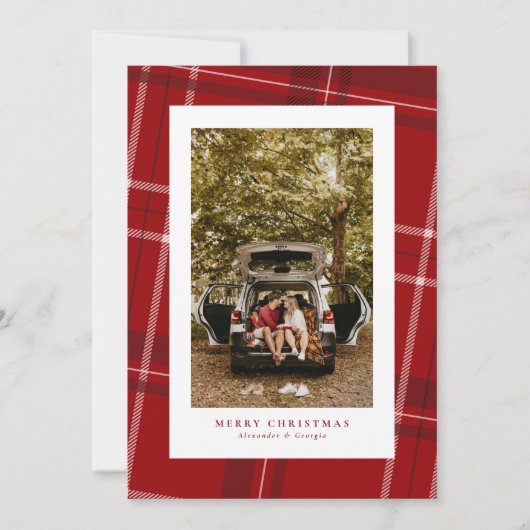 Rode ruit klassieke kerstfoto kaart (Voorkant)