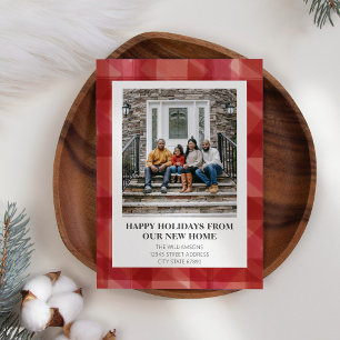 Rode ruit nieuwe thuis verhuizing kerst foto feestdagenkaart