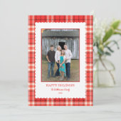 Rode ruit Schulpframe Foto Kerstmis Feestdagenkaart (Staand voorkant)