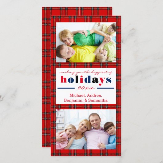 Rode ruiten gelukkig kerstfeest - kerstkaart met f (Voorkant / Achterkant)