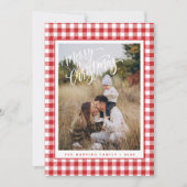 Rode ruiten kerstfoto Merry Christmas kaart (Voorkant)