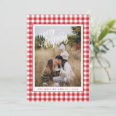 Rode ruiten kerstfoto Merry Christmas kaart (Staand voorkant)