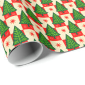 Rode ruiten met bomen landelijk cadeaupapier (Rol Hoek)