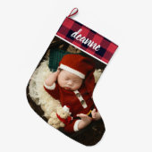 Rode ruitjes baby's eerste kerst 1 foto grote kerstsok (Voorkant (Hangend))