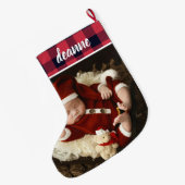 Rode ruitjes baby's eerste kerst 1 foto grote kerstsok (Achterkant (Hangend))