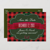 Rode ruitjes en dennenappels Rustieke landelijke a Aankondigingskaart (Voorkant / Achterkant)