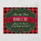 Rode ruitjes en dennenappels Rustieke landelijke a Aankondigingskaart (Voorkant)