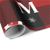 Rode ruitjes en sneeuwvlokken Monogram Eerste Lett Cadeaupapier (Rol Hoek)