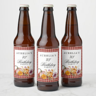 Rode ruitjes en waterverf pompoenen verjaardagsfee bier etiket