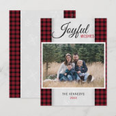 Rode ruitjes familie foto Kerstmis Feestdagenkaart (Voorkant / Achterkant)