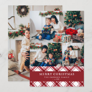 Rode ruitjes foto Kerst vakantiekaart Feestdagenkaart