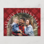 Rode ruitjes moderne boog Kerstmis foto  Feestdagenkaart (Voorkant)