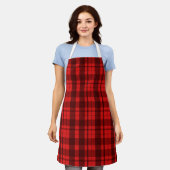 Rode ruitjesprint overall apron, medium schort (Gedragen)