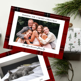 Rode ruitjesstof aangepaste kerstkaart met twee ho