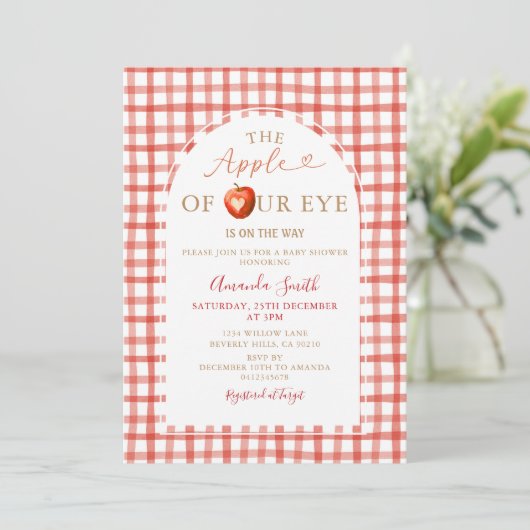Rode ruitjesstof Appelboomgaard Baby Shower Kaart (Staand voorkant)