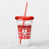 Rode ruitliefde acryl drinkbeker (Achterkant)