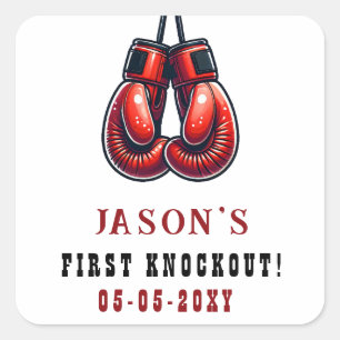 Rode Rumble Eerste Knockout Boksen Verjaardag Vierkante Sticker