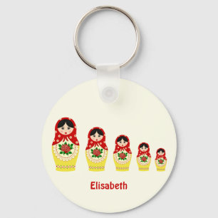 Rode russische matryoshka nesting poppen naam sleutelhanger