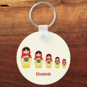 Rode russische matryoshka nesting poppen naam sleutelhanger (Voorkant)