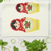 Rode russische matryoshka nestpoppen theedoek (Gevouwen)