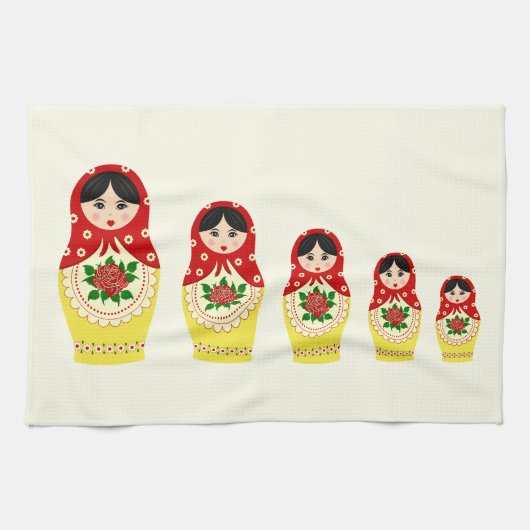 Rode russische matryoshka nestpoppen theedoek (Horizontaal)