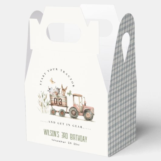 Rode Rust Boerderij Dieren Tractor Kinderen Verjaa Bedankdoosjes (Geopend)