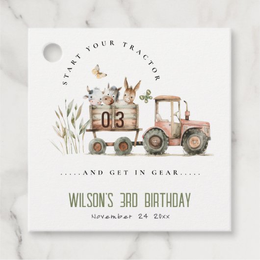 Rode Rust Boerderij Dieren Tractor Kinderen Verjaa Bedankjes Labels (Voorkant)