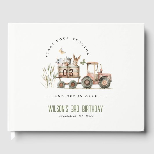 Rode Rust Boerderij Dieren Tractor Kinderen Verjaa Gastenboek (Voorkant)