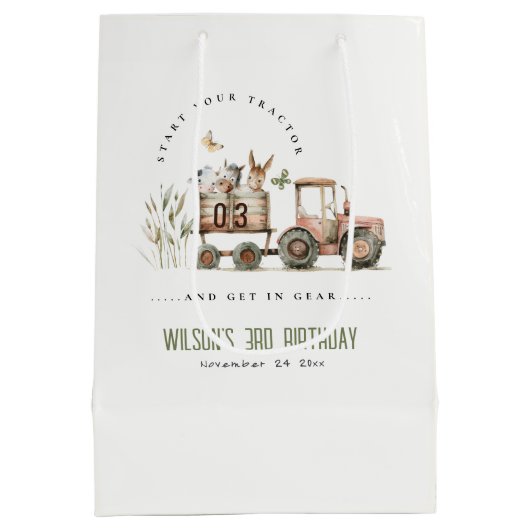 Rode Rust Boerderij Dieren Tractor Kinderen Verjaa Medium Cadeauzakje (Achterkant)