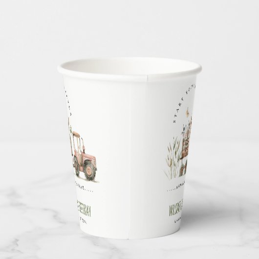 Rode Rust Boerderij Dieren Tractor Kinderen Verjaa Papieren Bekers (Rechts)