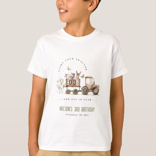 Rode Rust Boerderij Dieren Tractor Kinderen Verjaa T-shirt (Voorkant)