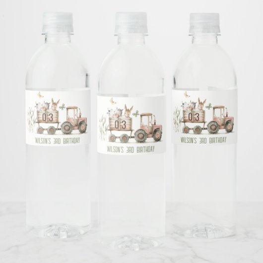 Rode Rust Boerderij Dieren Tractor Kinderen Verjaa Waterfles Etiket (Flessen)