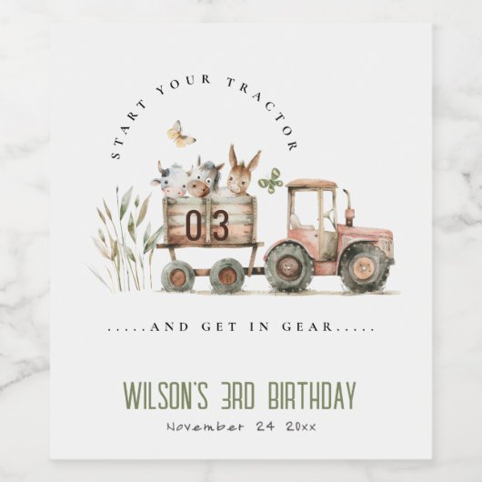 Rode Rust Boerderij Dieren Tractor Kinderen Verjaa Wijn Etiket (Enkel label)