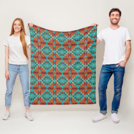 Rode Rust Sinaasappel Turquoise Blauwgroen Blauw T Fleece Deken