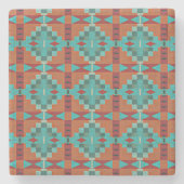 Rode Rust Sinaasappel Turquoise Blauwgroen Blauw T Stenen Onderzetter (Voorkant)