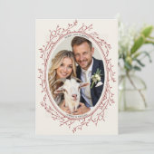 Rode Rustic Boho Trouwfoto Prettig Getrouwd   Feestdagenkaart (Staand voorkant)