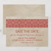 Rode Rustic Kant Save the Date Uitnodiging (Voorkant / Achterkant)