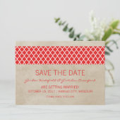 Rode Rustic Quatrefoil Save the Date Uitnodiging (Staand voorkant)