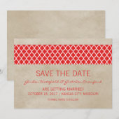 Rode Rustic Quatrefoil Save the Date Uitnodiging (Voorkant / Achterkant)